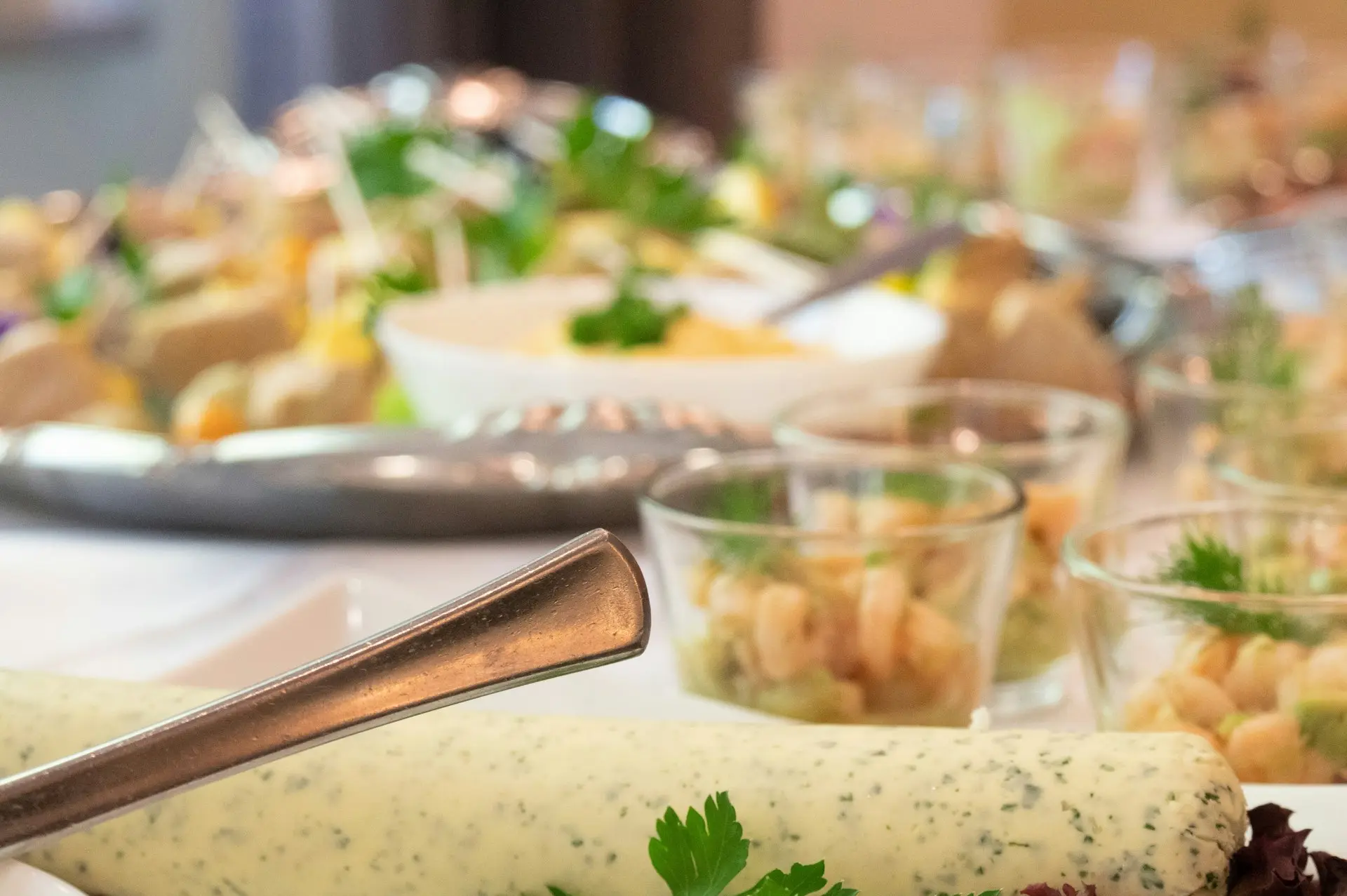 a plate of food with a knife on it